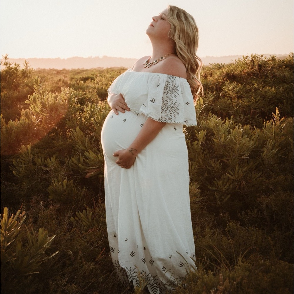 Off The Shoulder Maternity Maxi Dress - Picture 1 of 6